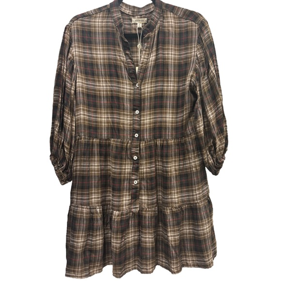 Max Studio NWT Brown plaid shirt dress with buttons and pockets, so comfy! - Picture 1 of 10